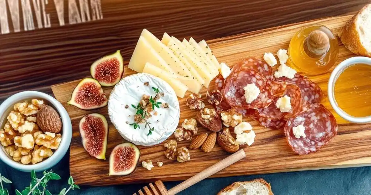 A charcuterie board illustrating the 3-3-3 rule with three types of meats, three types of cheeses, and three types of accompaniments like fruits, nuts, and spreads.